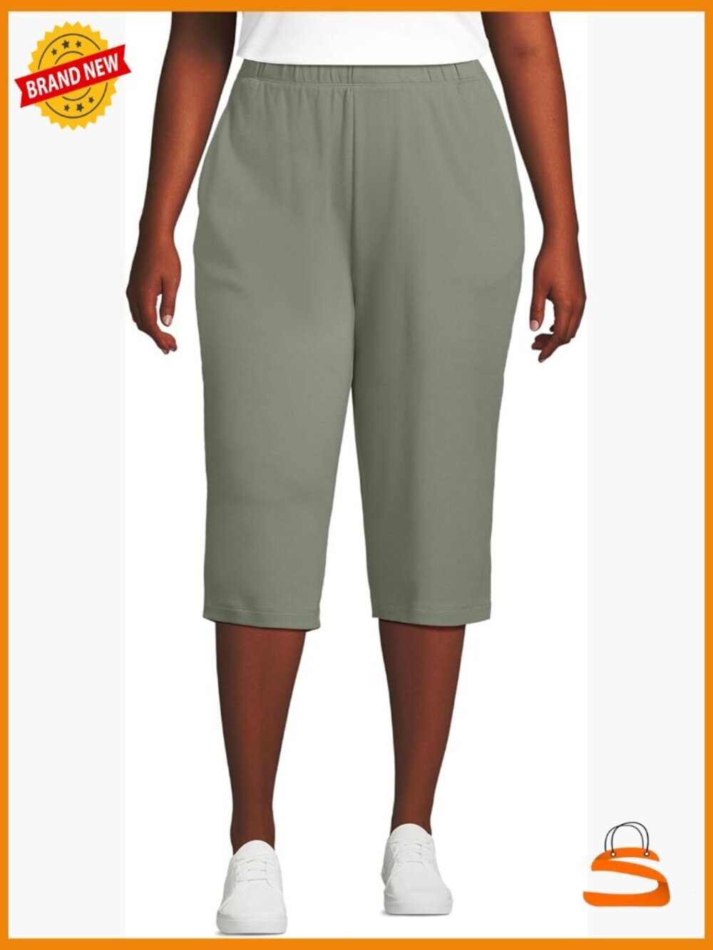 High Rise Elastic Waist Capri Pants in Classic Fit